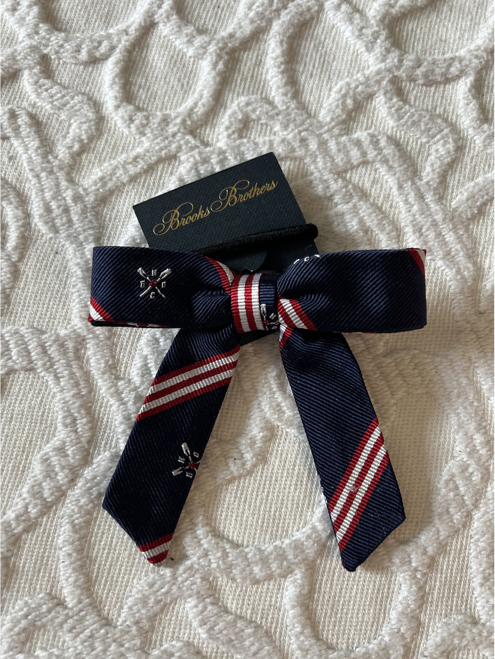 Brooks Brothers Nautical Navy Red White Stripe Hair Bow, New